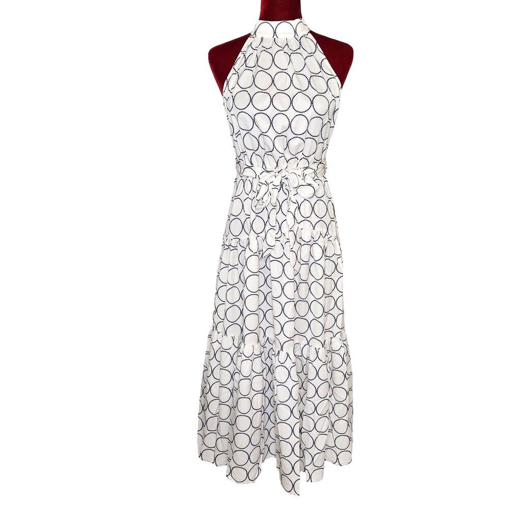 Brave+True Nordstrom Greta Navy Circle Print Halter Maxi Dress Women's XS NWT - Picture 2 of 13